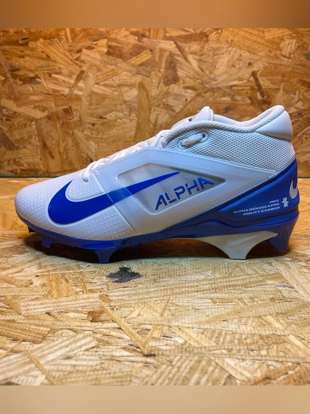 Nike Alpha Menace 4 Pro White Royal Blue Football Cleats FD7037-103 Men Size 10